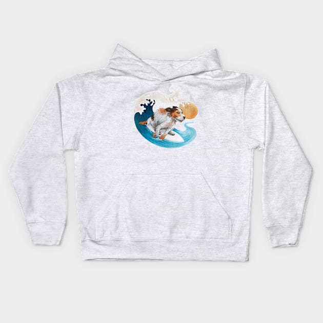 Surfing Dog Kids Hoodie by ruta13art